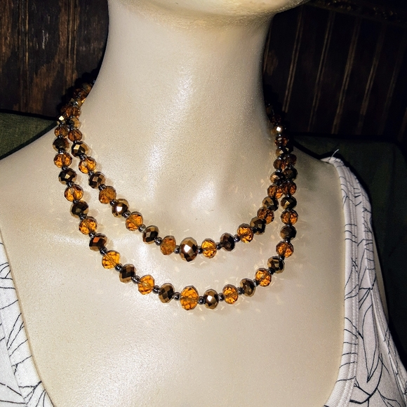 FACETED RONDELLE CRYSTAL BEADS TWO STRAND NECKLACE - Picture 1 of 1